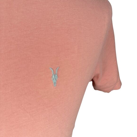 AllSaints Brace Contrast SS T-Shirt Men Medium Coral Pink Tapered Sleeves Cotton - Picture 2 of 9